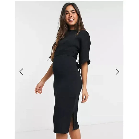 Closet London Dresses Closet London Ribbed Tie Kimono Sleeve